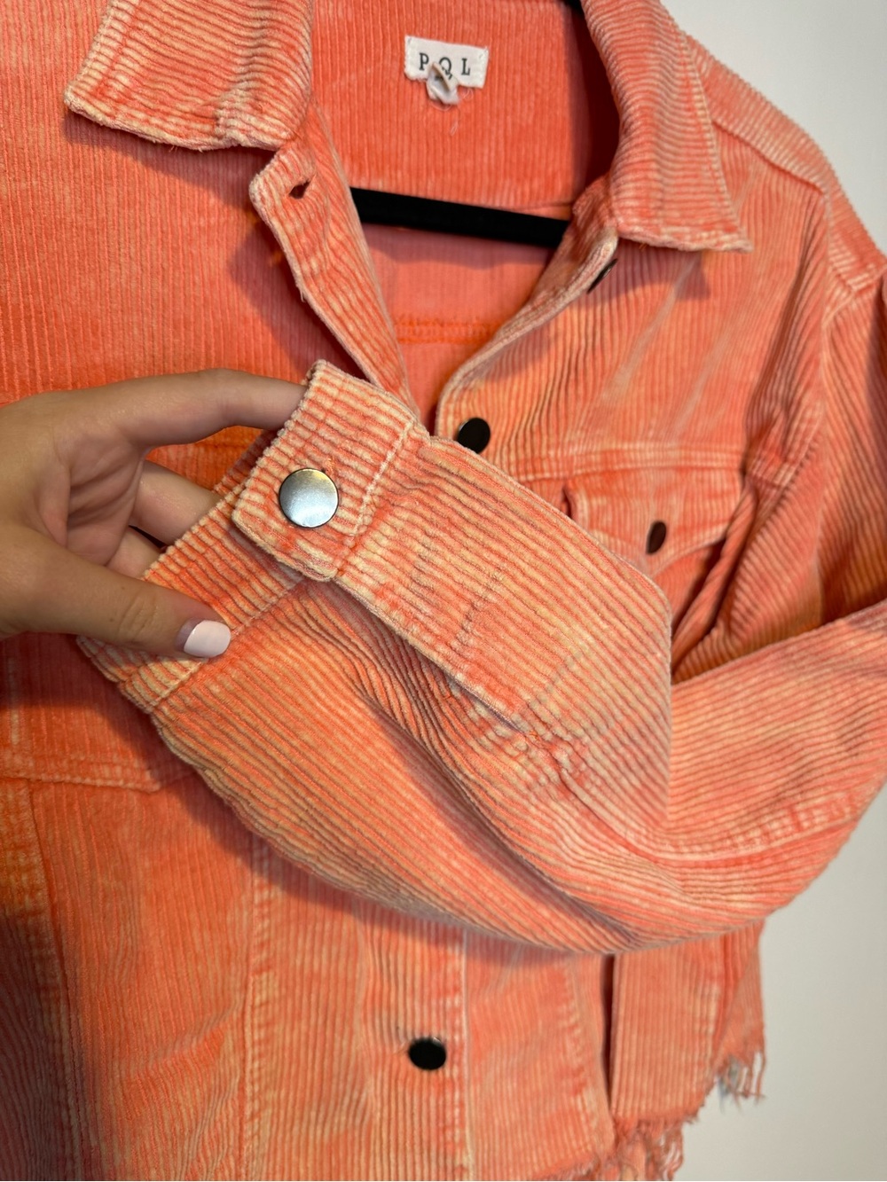 POL Corduroy Button Down Jacket Pockets Neon Orange Sz M - Picture 8 of 8